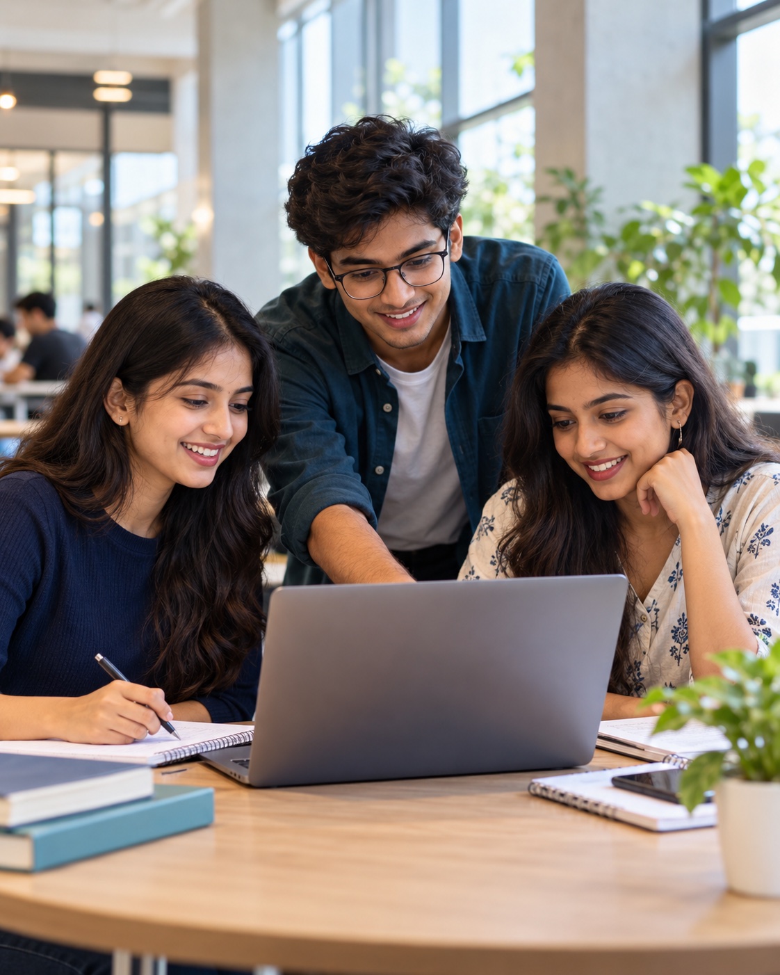 College students collaborating on an internship project